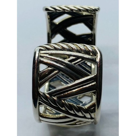 David Yurman Sterling Silver 18k Gold Papyrus Two Tone Wide Cuff Bangle Bracelet - Picture 8 of 10